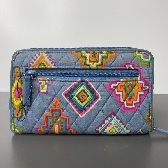 VERA BRADLEY Women's Blue Southwestern Pattern Rfid Turnlock Wallet - Picture 6 of 7